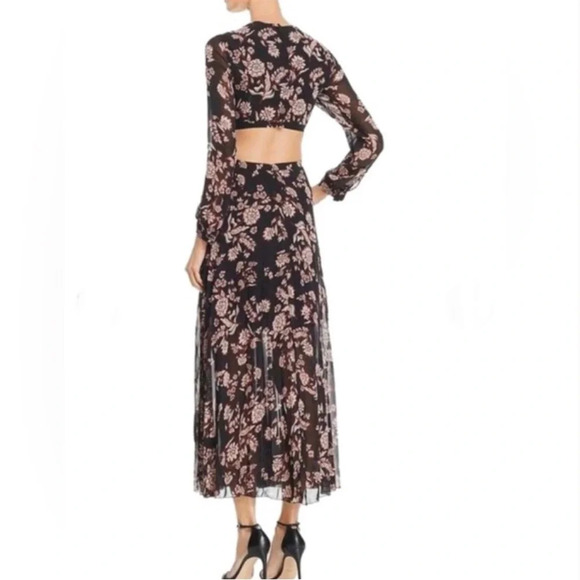 Bardot pleated floral midi dress cutout long sleeves Size 8 Size M - Picture 2 of 9